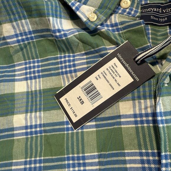 Vineyard Vines Mens 3XB Shirt NWT Plaid Blue Green Twill Long Sleeve Button Up - Picture 2 of 10